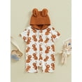 thumbnail image 2 of Arvbitana Newborn Baby Boys Girls Easter Hood Jumpsuit Cartoon Bunny Print Short Sleeve Hooded Rompers 6M 12M 18M 24M Infant Toddler Cute Button Bodysuit, 2 of 9