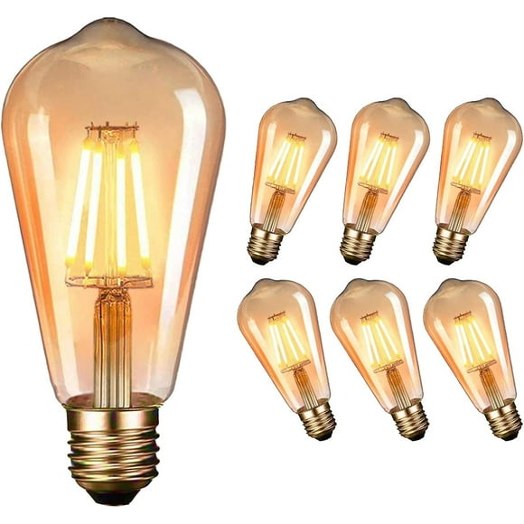 Retro Led Edison Bulb, St64 Amber Bulb, E27 4w Retro Bulb, Warm Color - 2200k, Retro Edison Lights, 6pcs