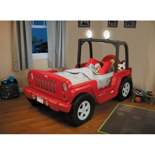Little Tikes Jeep Wrangler Car Plastic Toddler Bed with Lights & Storage,  Convertible to Twin Bed, Red Box 3 - Rails 