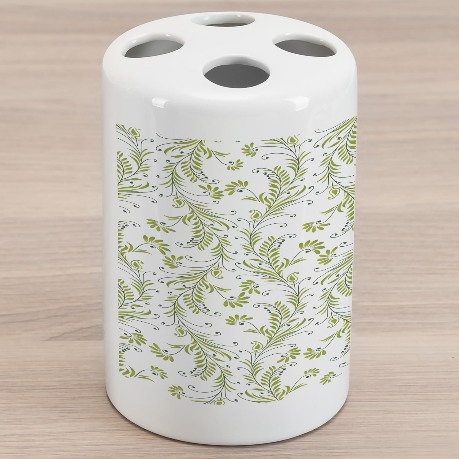 Flower Ceramic Toothbrush Holder, Paisley Leaf Antique Stem Swirl