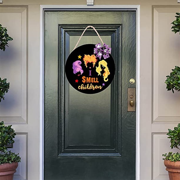 Cartel de bienvenida de la puerta delantera de Halloween Decoraciones de corona de madera rústica con lazo Hugtrwg Para estrenar