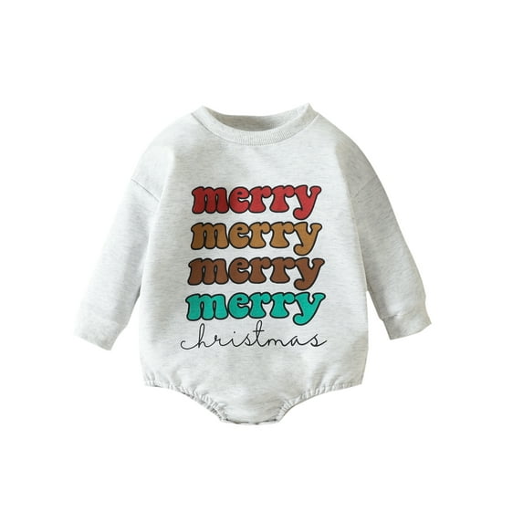 Qmyliery Baby Girls Boys Autumn Casual Romper Gray Long Sleeve O Neck Letter Print Romper,0-18 Months