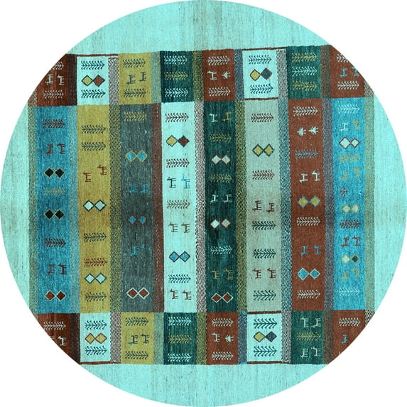 Ahgly Company Indoor Round Abstract Light Blue Contemporary Area Rugs, 3' Round