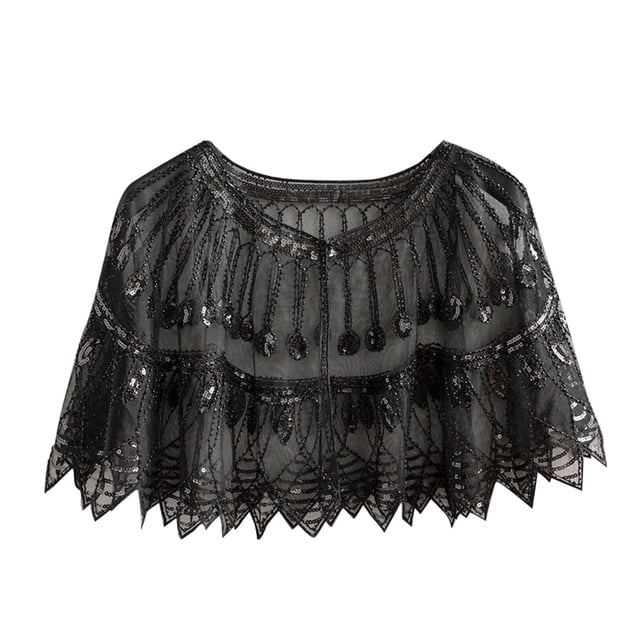 Chal retro de malla con lentejuelas y abalorios para mujer - Poliéster, talla única, 46 cm de largo - 90-190 lb