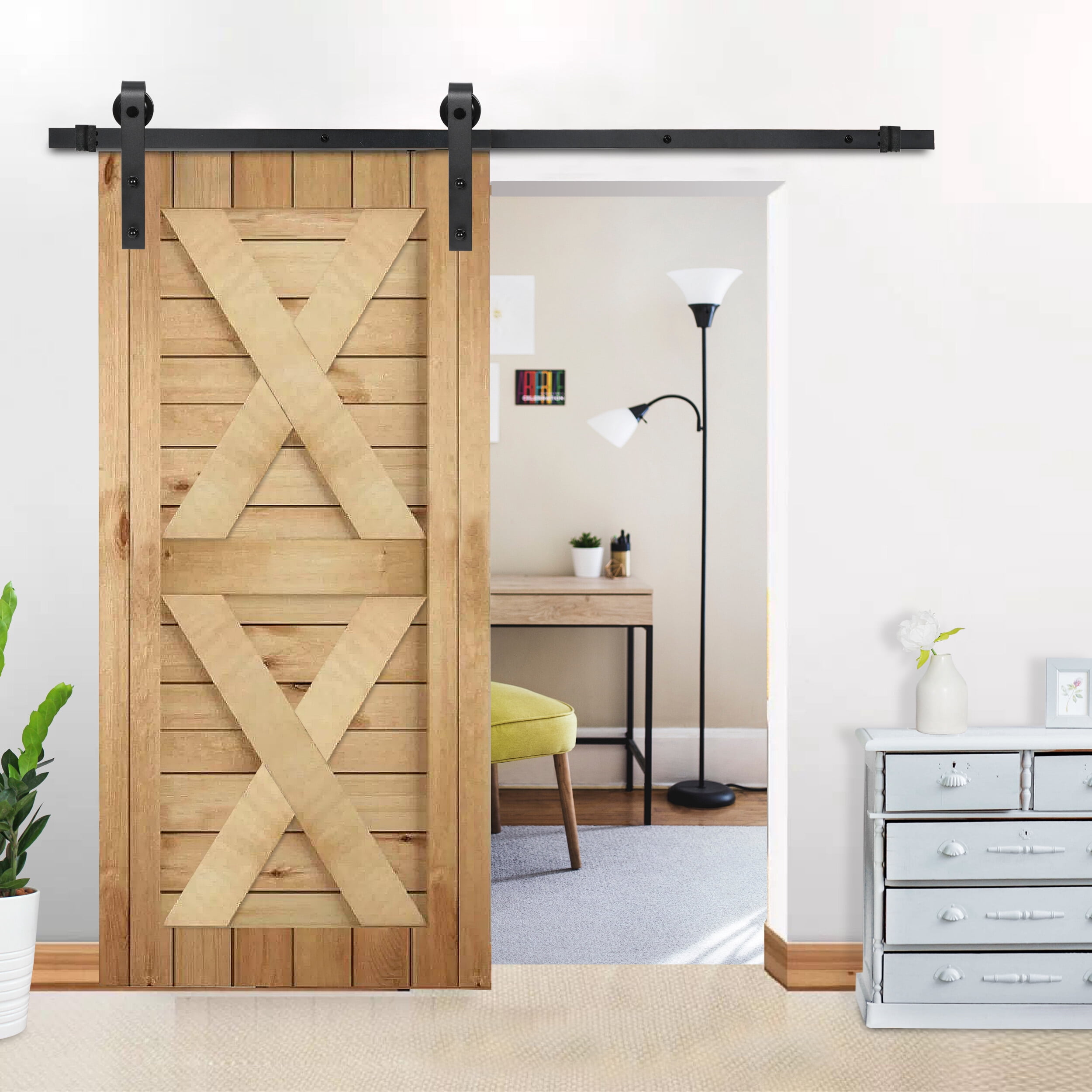 HomGarden 6.6FT Heavy-Duty Single Sliding Barn Wood Door,  Sliding Track Hardware Kit