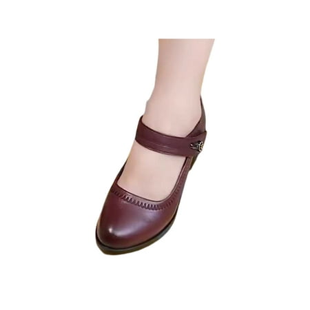 

Daeful Womens Mary Jane Shoes Ankle Strap Wedge Pumps Flats Casual Shoes Wine Red 7.5