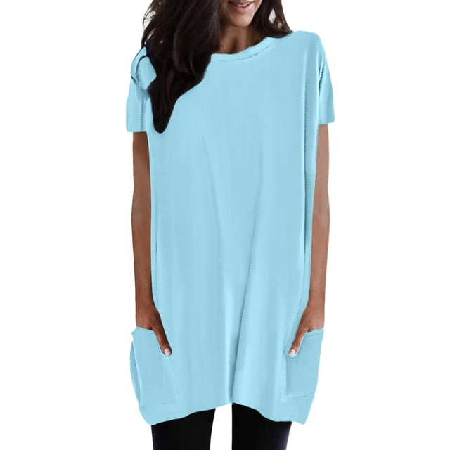 WEAIXIMIUNG T-Shirts Graphiques pour Femmes avec Chien, Mode Décontractée, Couleur Unie, Col Rond, Manches Courtes, Longue Chemise