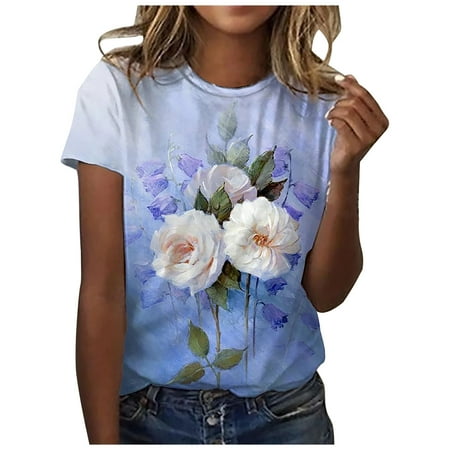 

Womens Print O-neck Tank Tops Short Sleeve Workout Shirts Casual Loose Tees Basics under Shirt Short Sleeve Western Workout Tee Shirts Women under Scrub Women Long Sleeve Shirts Clothes Hide Tummy