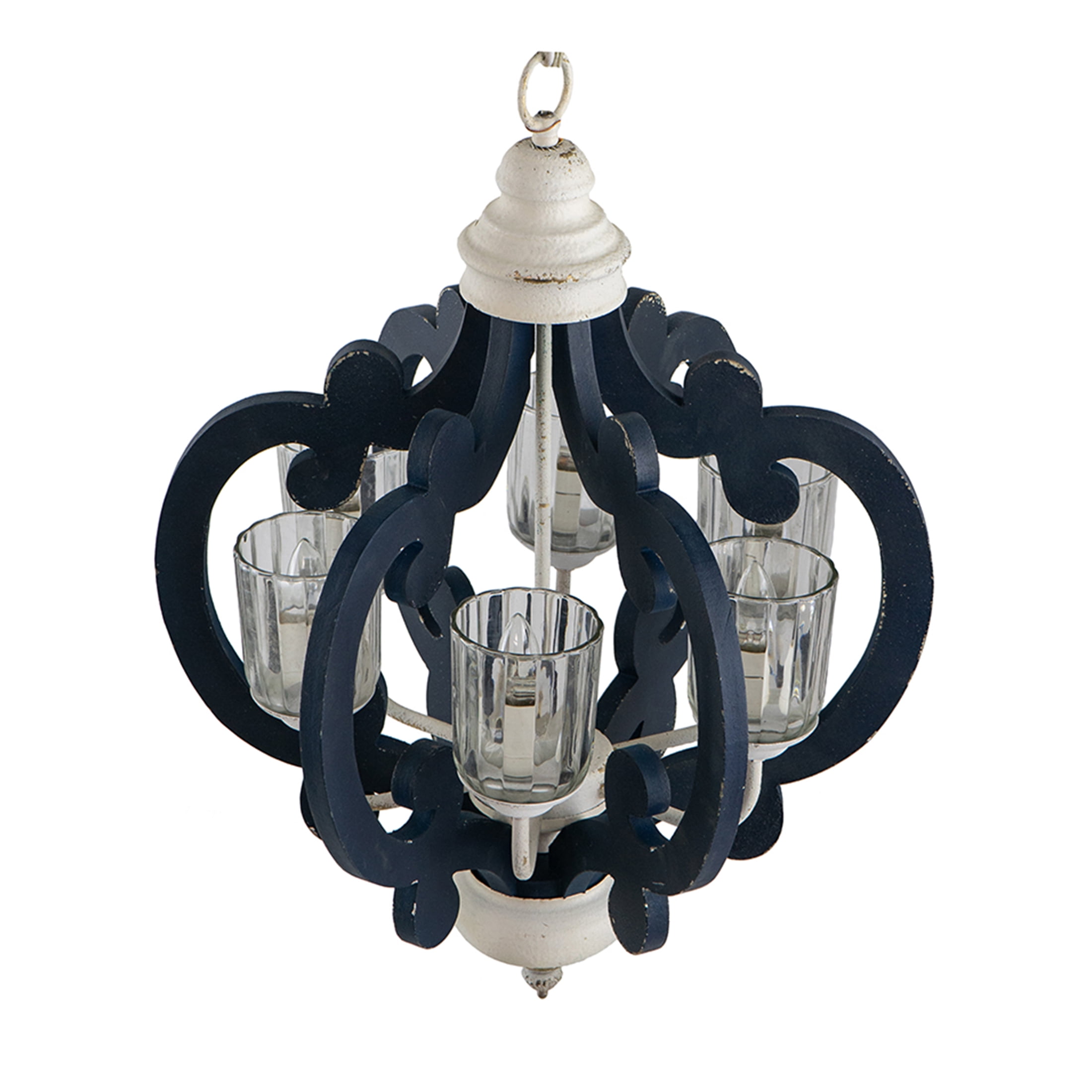 JERFIT 6-Light Farmhouse Chandelier Pendant Light Fixture, Cream Wood & MDF Hanging Lighting for Kitchen Island Dining Room, Hardwired, No Bulbs Included