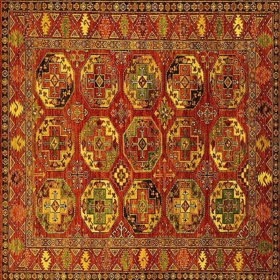 Ahgly Company Indoor Square Oriental Yellow Industrial Area Rugs, 7' Square