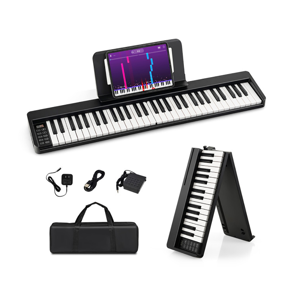 CIPACHO 61-Key Folding Piano Keyboard with Full Size Keys and Music Stand, Christmas Birthday Gift for Boy and Girl 3-8 Years Old, Black