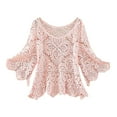 thumbnail image 2 of Sweaters for Women Cropped Crochet Cut Out Half Sleeve Top Smock Fall Clothes 2023 Pink, 2 of 3