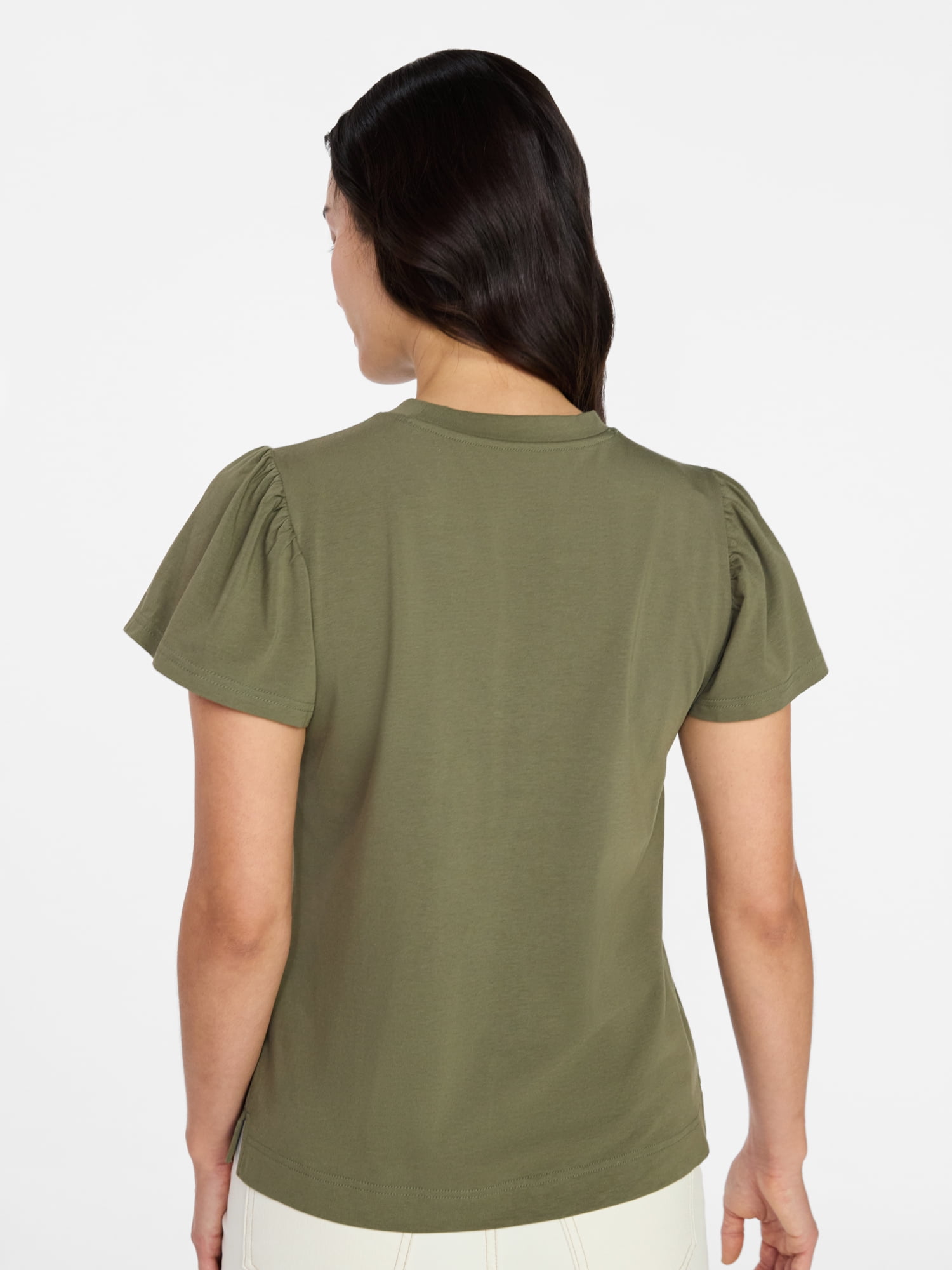Time and Tru Women's Crewneck Top with Short Flutter Sleeves, Sizes XS-XXXL