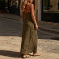thumbnail image 4 of Split Slip Maxi Dress for Women, Straight Square Neck Thin Strap Solid Elegant Beach formal Long Dress Army Green L(L), 4 of 5
