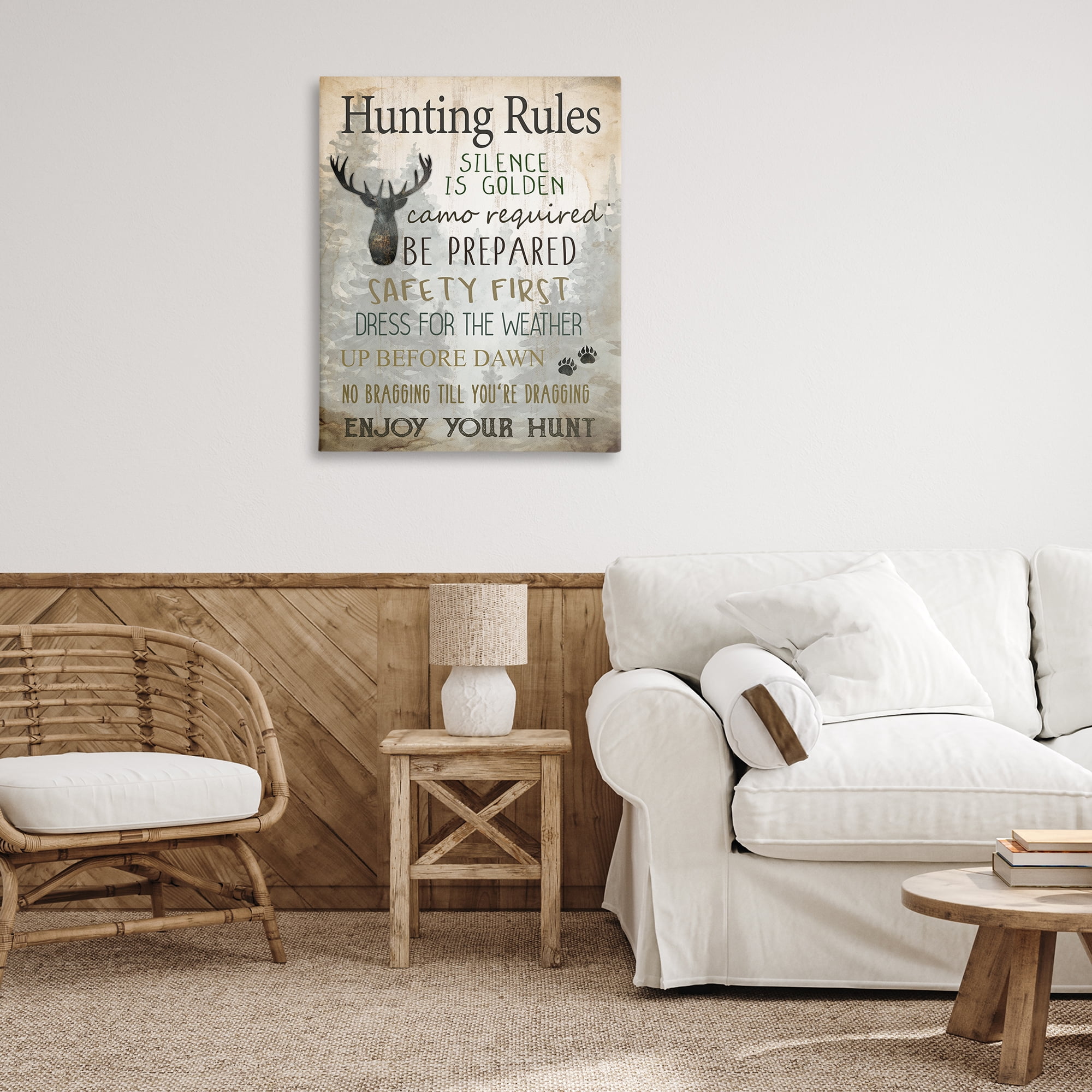 Stupell Industries Rustic Hunting Rules Animals Painting Wrapped Canvas Art Print Wall Art, 30 x 40