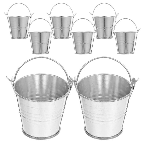 Pawsdot 8pcs Small Flower Bucket Miniature Bucket for Gardening Silver Tinplate