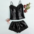 thumbnail image 4 of Women Pajama Sets Casual Camisole Top And Shorts Lace Trimmed Fall Fashion,Black,L, 4 of 5
