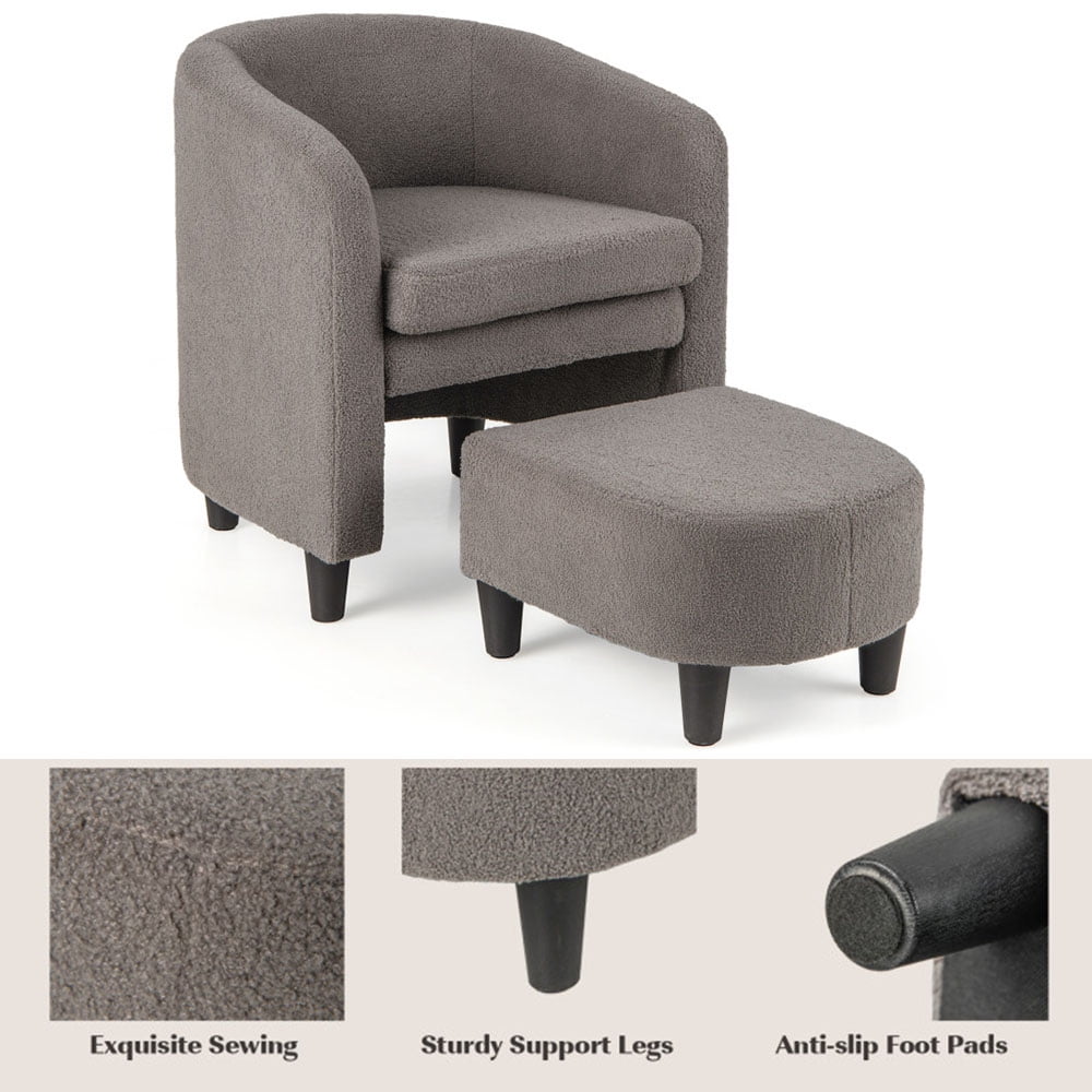 Finihen Accent Chair, Modern Upholstered Accent Chair, Modern Upholstered Barrel Teddy Velvet Chair with Ottoman, for Living Room, Bedroom, Gray Finihen Accent Chair, Modern Upholstered Accent Chair, Modern Upholstered Barrel Teddy Velvet Chair with Ottoman, for Living Room, Bedroom, Gray