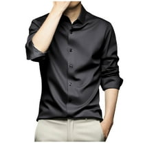 Ctreela Satin Luxury Dress Shirt for Mens Slim Fit Silk Casual Party Long Sleeve Fitted Wrinkle Free Business Blouses Tops