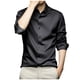 thumbnail image 1 of pstuiky camisas de manga larga para hombre, Camisa de manga larga para hombre, cuello vuelto, botones de color liso, de seda sintética Tops de hombre xxxl, 1 of 2