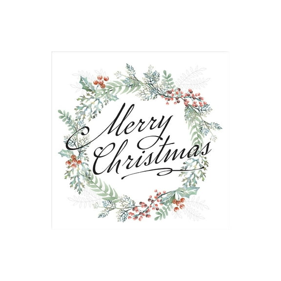 Merry Holidays Green Holly Wreath 12 x 12 Wood Wall Sign Plaque