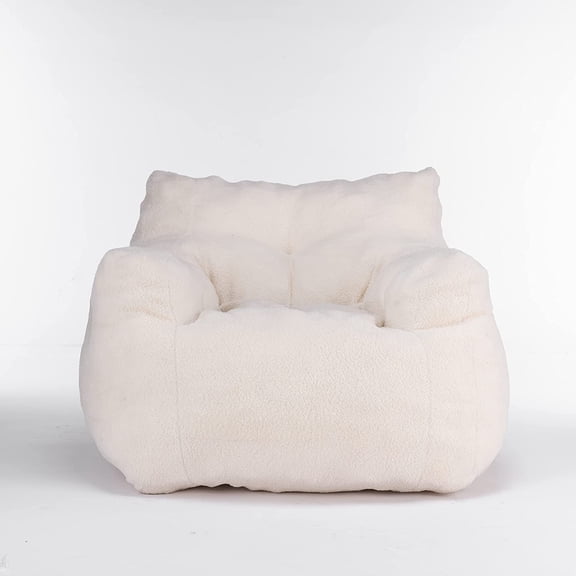 INMOZATA Bean Bag Chairs, Teddy Tufted Soft Stuffed Living Room Chair with Filler, Furry and Lazy Sofa, Ultra Soft Lounge Beanbag Chair for Bedroom, Living Room,Ivory