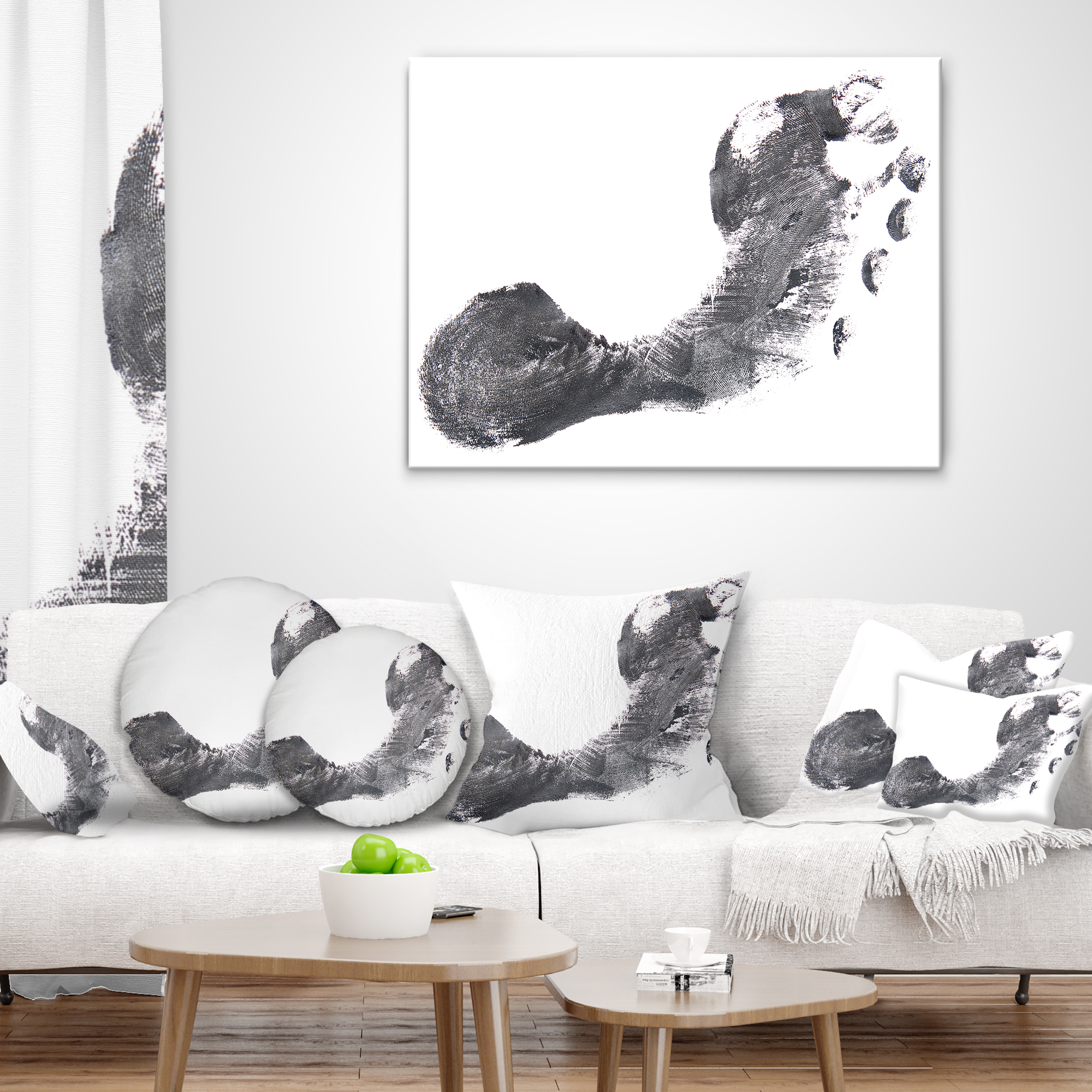 Designart Black and White Footprint Design - Portrait Throw Pillow - 12x20