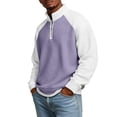 thumbnail image 5 of Havenx 1/4 Zip Pullover for Men Waffle Long Sleeve Polo Shirt Stand Collar Textured Polo Sweaters Colorblock Patchwork Casual Lightweight Loose Fit Comfy Stylish Sweatshirts,Purple L, 5 of 7