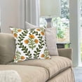 thumbnail image 7 of Floral Embroidered Summer Decorative Throw Pillow Covers 18"x 18" Set of 2, Farmhouse Cottage Orange Flowers Green Leaves Knit Patterned Cotton Canvas Cushion Case for Couch Bed Living Room, 7 of 7