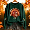 thumbnail image 2 of Womens Thanksgiving Day Crew Neck Sweatshirts Trendy Turkey Printed Pullovers Causal Fall Long Sleeve Graphic Tops Green L, 2 of 7