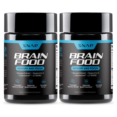 Snap Supplements Nootropics Brain Booster with Bacopa Extract, Memory and Focus Support, 60 Capsules, 2-Pack