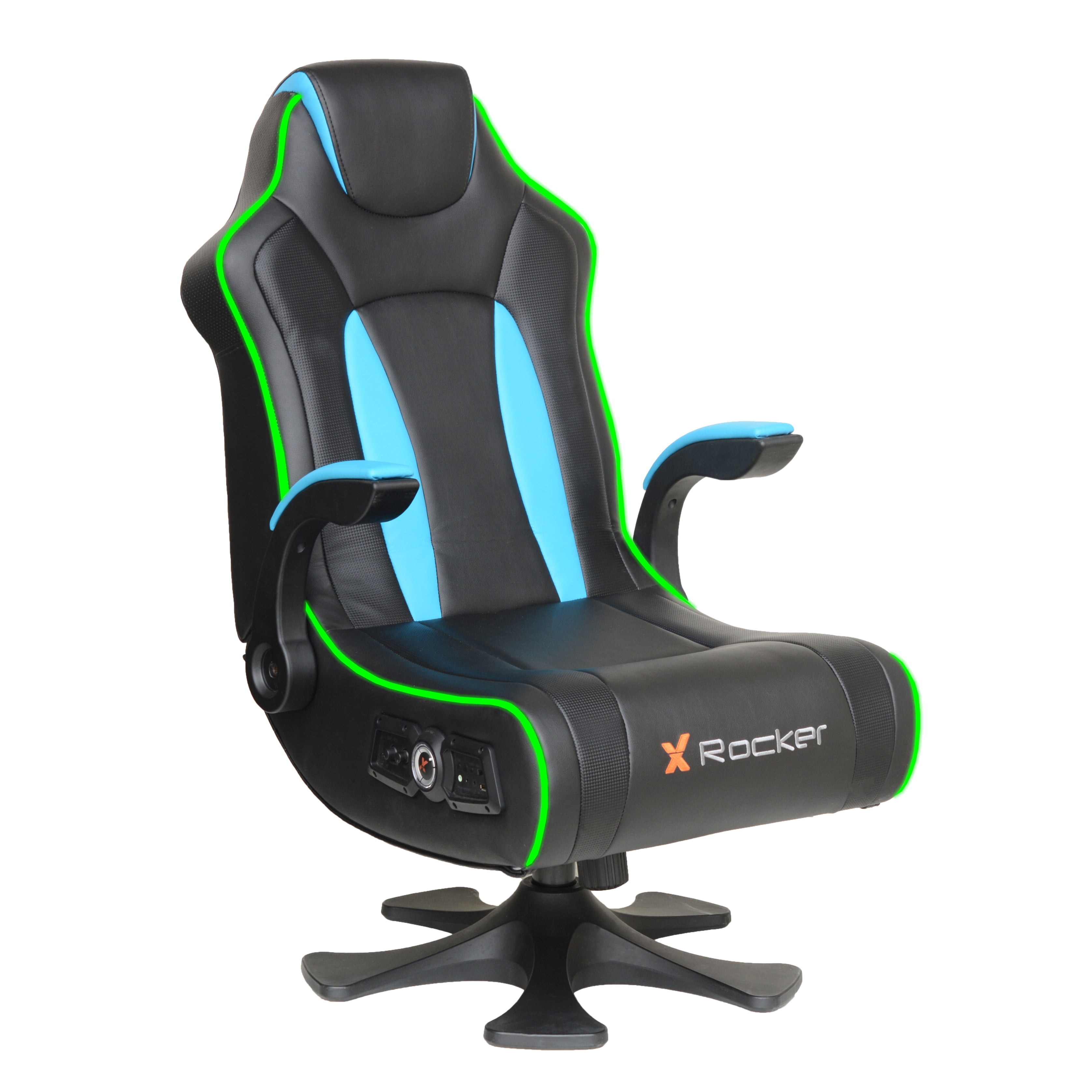 X Rocker CXR3 Pedestal 2.1 LED Gaming Chair Rocker, Black and Teal