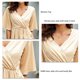 thumbnail image 5 of Top de manga corta para mujer, jersey con dobladillo con volantes, Top cruzado con cuello en V, camisa metálica, blusa con cintura elástica, color caqui S, 5 of 6