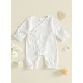 thumbnail image 3 of Cjfdfy Newborn Baby Girl Fall Clothes Ruffle Infant Solid Color Long Sleeve Romper Ripped Ruffled Trim Wrapped Tie-up Jumpsuit Baby Cute Coming Home Fall Winter Outfit, 3 of 9