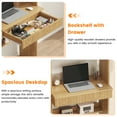 thumbnail image 4 of Home Office Desk with Hutch, Multifunctional Computer Desk with Bookcase, Wooden Executive Desk with Power Outlets, Drawers, 6 S-hooks, Writing Study Desk for Living Room, Yellow, 4 of 10
