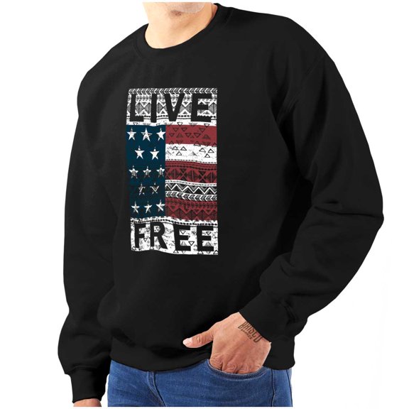 Live Free Geometric American Flag USA Unisex Plus Fleece Graphic Sweatshirt Brisco Brands 2X
