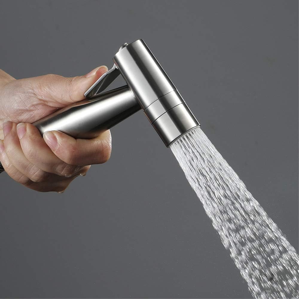 Bidet Sprayer with Two Water Flow Modes Brushed Stainless Steel Portable Cloth Diaper Washer Shower Sprayer Set Wall Mounted Bathroom Shower Bidet Tap for Personal Hygiene, Floor Cleaning