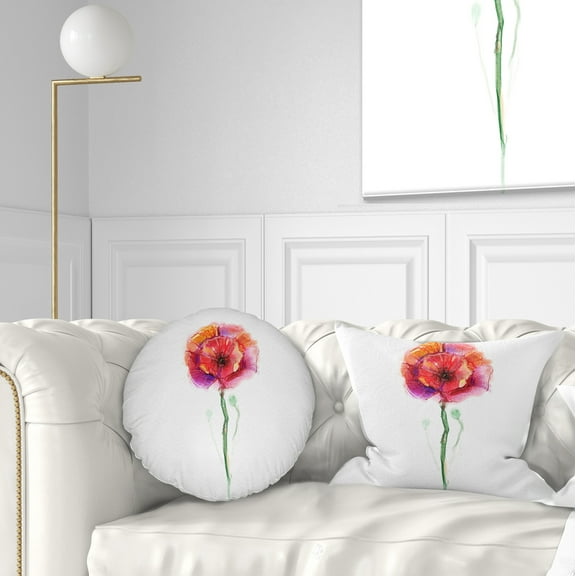 Designart Isolated Poppy Flower in Full Bloom - Flower Throw Pillow - 12x20