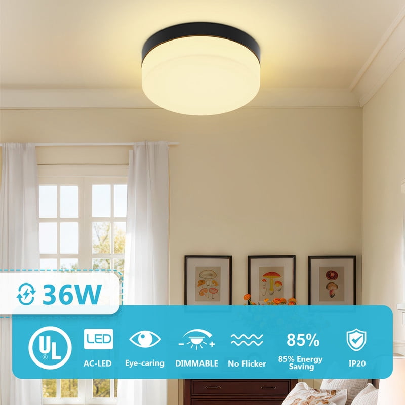 HKMGT 11.5 Inch LED Flush Mount Ceiling Light 5CCT Dimmable 36W Modern Black Close to Ceiling Light for Bedroom Kitchen(1-Pack)