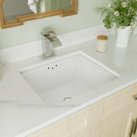 DeerValley DV-1U307 Ceramic Undermount Bathroom Sink 16 inch Rectangular High-Gloss with Overflow Hole (16" x 14" x 7" )