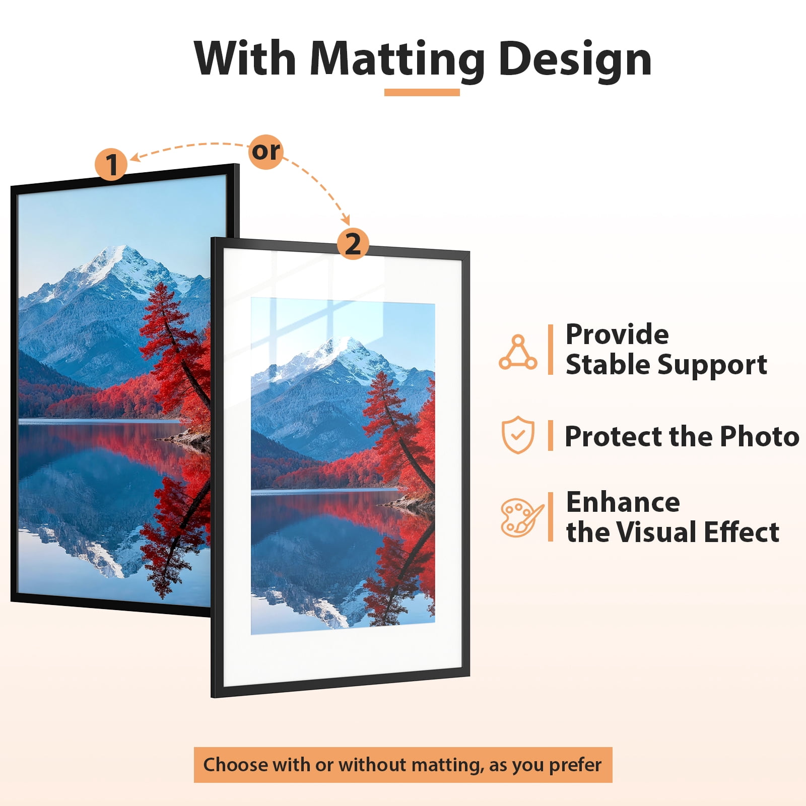 LIZEVINC 4 Pack 11x14 Picture Frame, Display Pictures 8x10 with Mat or 11x14 Without Mat, Wall Hanging Photo Frame, Black