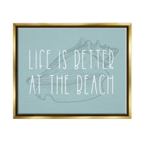 Stupell Industries Better at Beach with Shell Animals & Insects Painting Gold Floater Framed Canvas Art Print Wall Art, 21 x 17