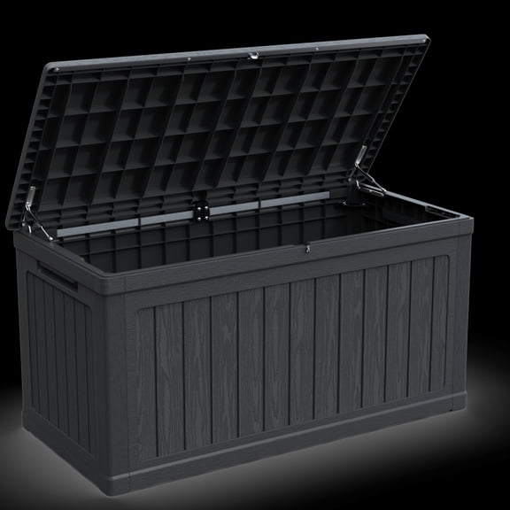 230 Gallon XXL Outdoor Storage Deck Box Waterproof Resin Lockable Black for Cushions Garden Tools Pool Supplies