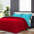 thumbnail image 3 of D.N.G. BEDDINGS 5 Piece Luxury Reversible Diamond Pattern Comforter Set Premium Super Soft, All Season 800 TC, 100% Egyptian Cotton Full/Queen Size Turquoise Blue/Red Solid Color, 3 of 7