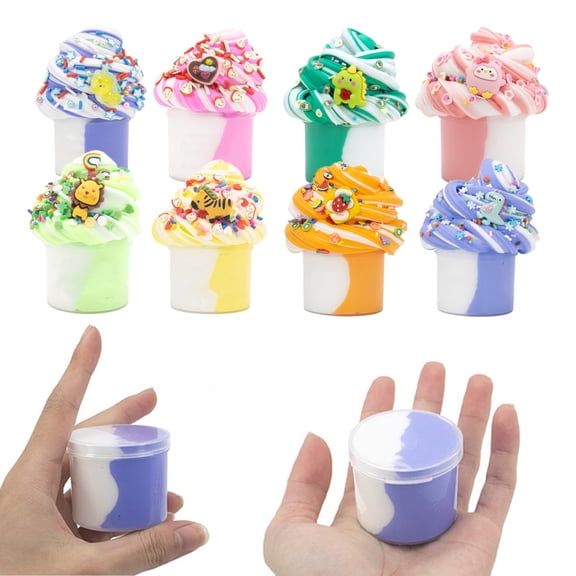 Twfbrm Two-Toned Butter Slime with Animal Charms, Soft and Stretchy Scented Slime Toy, Non-Sticky Stress Relief Sensory Fidget Toy, Ice Cream Slime Food Themed DIY Toy Party Favor for Girls and Boys