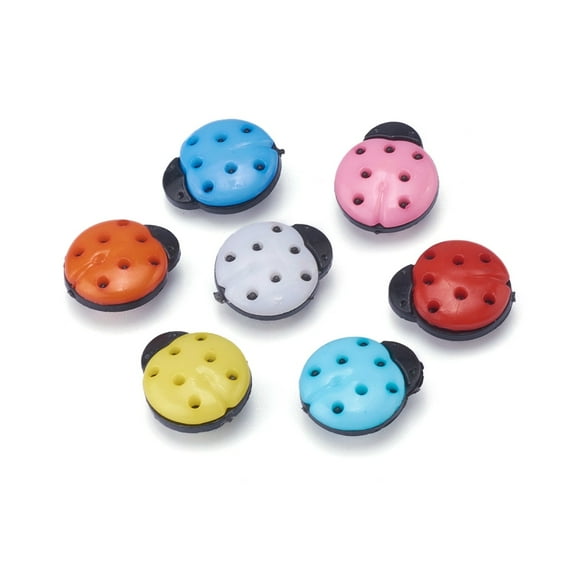 Plastic Sewing Buttons Ladybug Shape 1-Hole Mixed Color 15x13x4mm Hole: 3x2mm