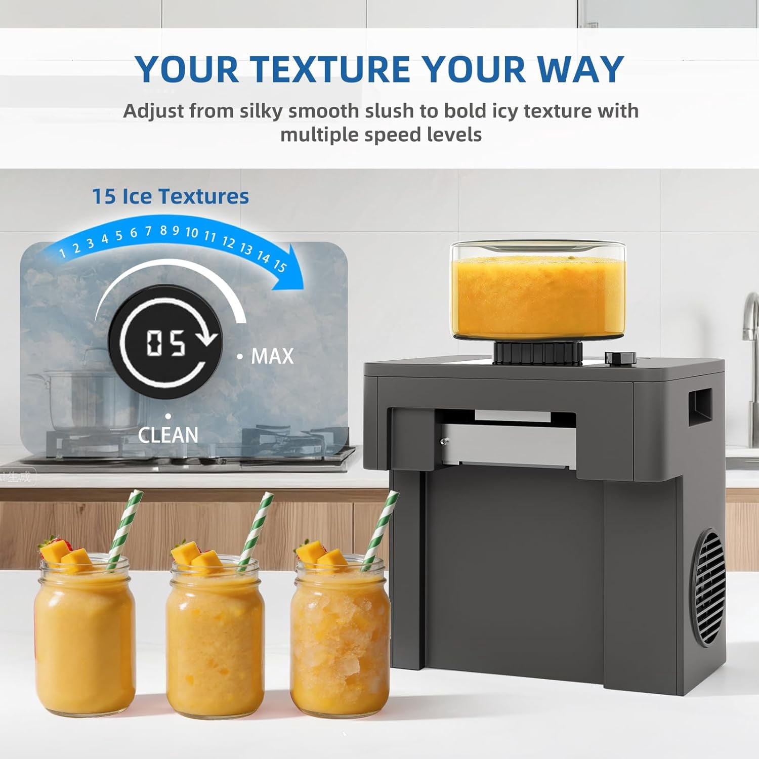 Slushie Machine for Home, Fast Frozen Drink & Snow Cone Maker, No Ice or Pre-Freezing Needed, 15 Texture Settings, Self-Cleaning, Quiet Operation for Parties, Kitchen & RV