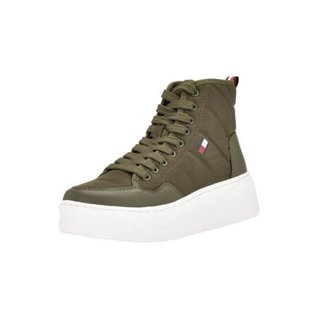 

Tommy Hilfiger GEMMY High Top Sneaker Green Lace Up Rounded Toe Walking Shoe Bootie (Army Green 6.5)