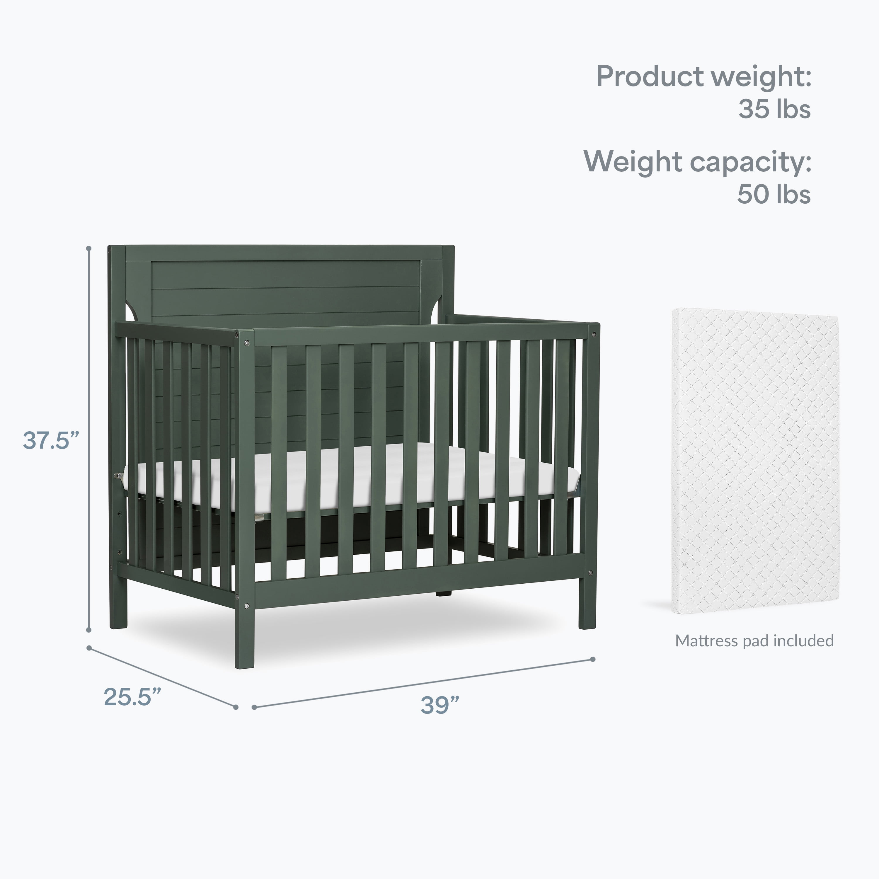 Dream On Me Bellport 4 in 1 Convertible Mini Crib In Green