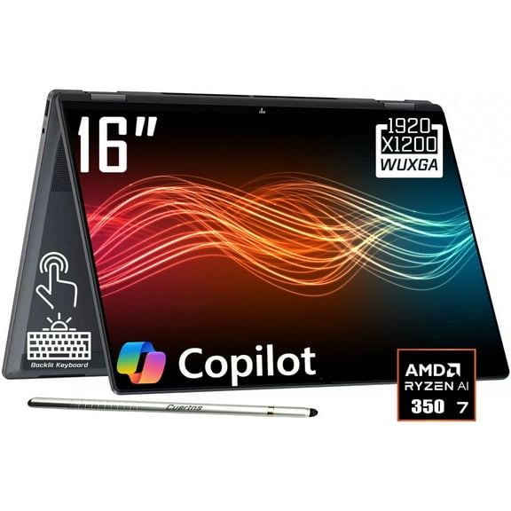 HP OmniBook X Flip 2-in-1 Copilot  AI PC Laptop, 16" 2K 1920 x 1200 IPS Touchscreen, AMD 8-Core Ryzen AI 7 350, 5MP IR Webcam, Backlit KB, Stylus Pen, Win11 Home (24GB DDR5 RAM/1TB SSD)